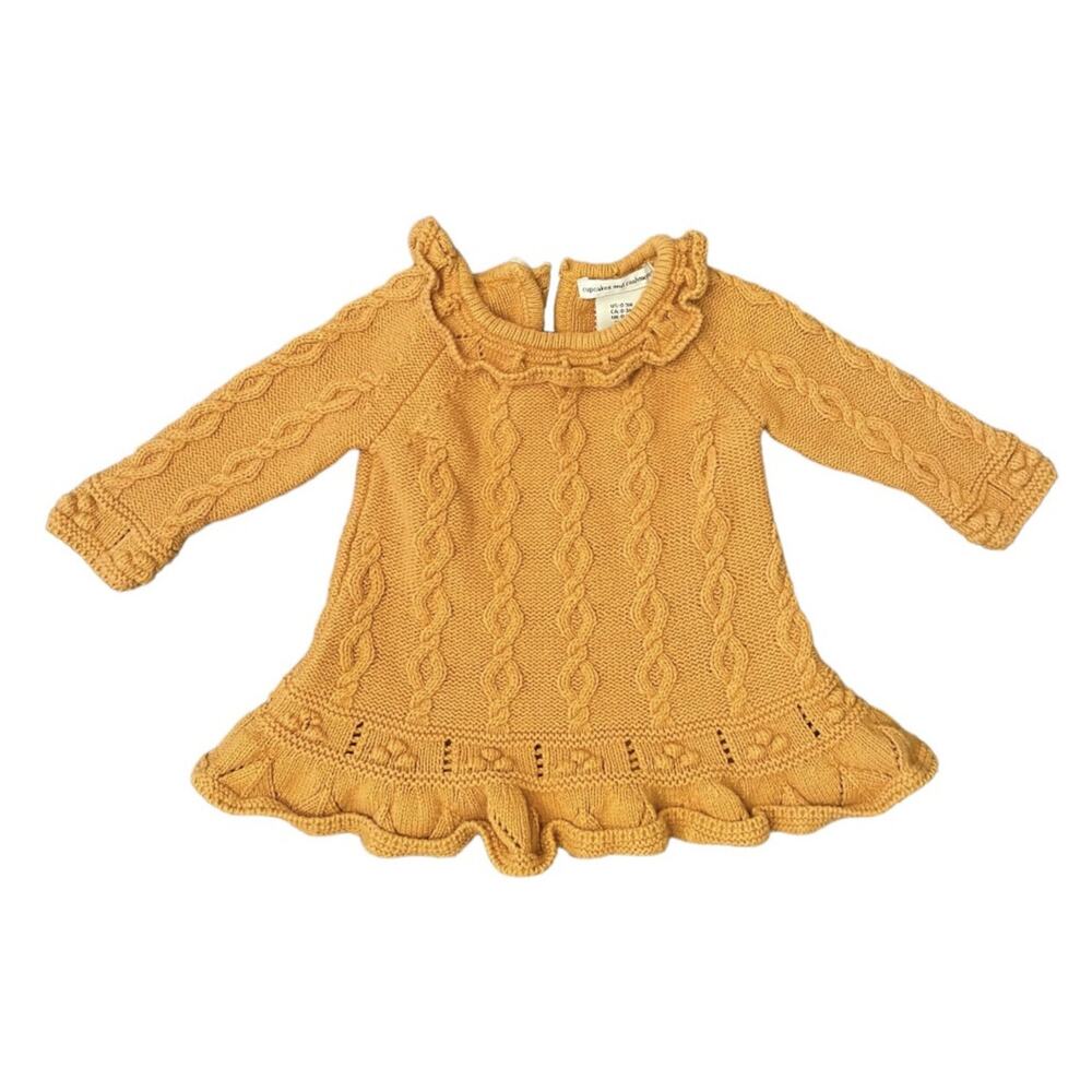 Cupcakes and Cashmere VGUC Golden Sweater Dress. Baby Girl 0-3 Months